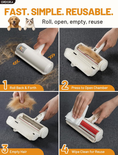 Reusable Pet Hair Remover Roller - Portable Lint Roller for Effective Removal of Dog and Cat Hair from Couches, Bedding, Cars, Rugs, and Furniture, No Refills or Batteries Required