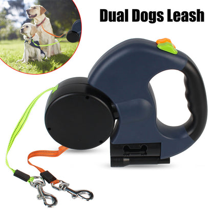 Retractable Dual Pet Leash for Small Dogs with Reflective Features and 360-Degree Swivel, Equipped with Lights for Enhanced Safety