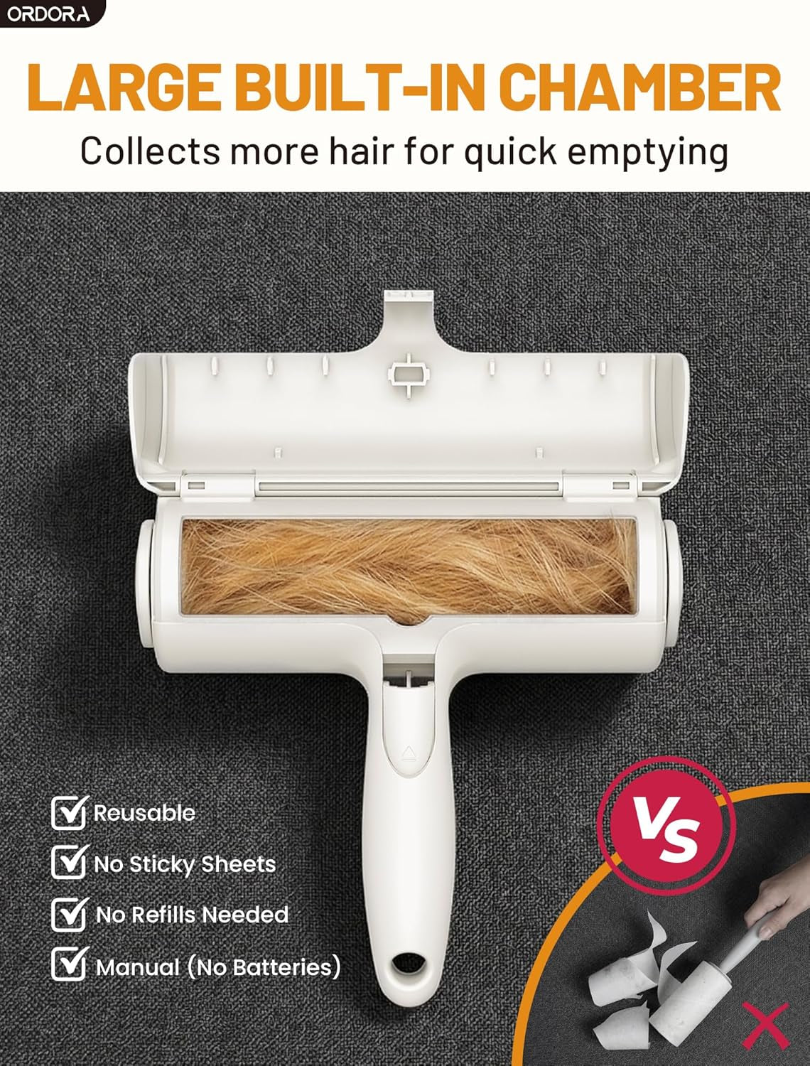 Reusable Pet Hair Remover Roller - Portable Lint Roller for Effective Removal of Dog and Cat Hair from Couches, Bedding, Cars, Rugs, and Furniture, No Refills or Batteries Required