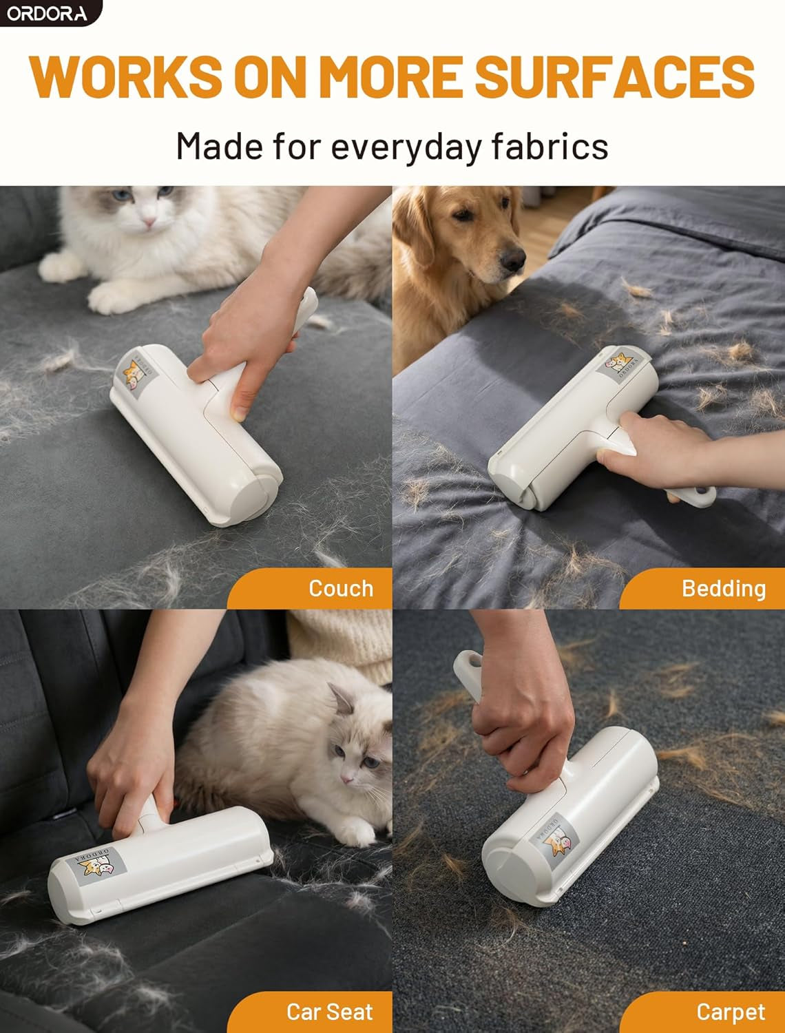 Reusable Pet Hair Remover Roller - Portable Lint Roller for Effective Removal of Dog and Cat Hair from Couches, Bedding, Cars, Rugs, and Furniture, No Refills or Batteries Required