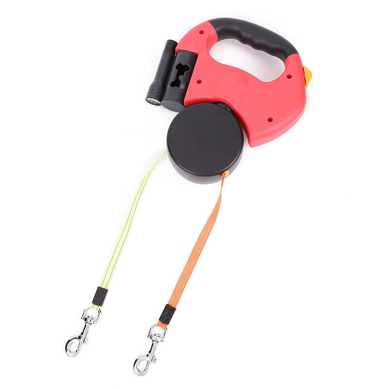 Retractable Dual Pet Leash for Small Dogs with Reflective Features and 360-Degree Swivel, Equipped with Lights for Enhanced Safety