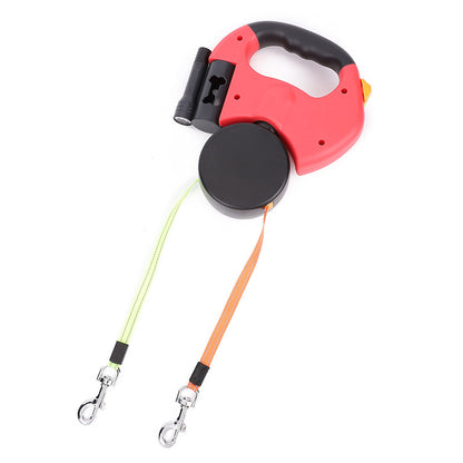 Retractable Dual Pet Leash for Small Dogs with Reflective Features and 360-Degree Swivel, Equipped with Lights for Enhanced Safety