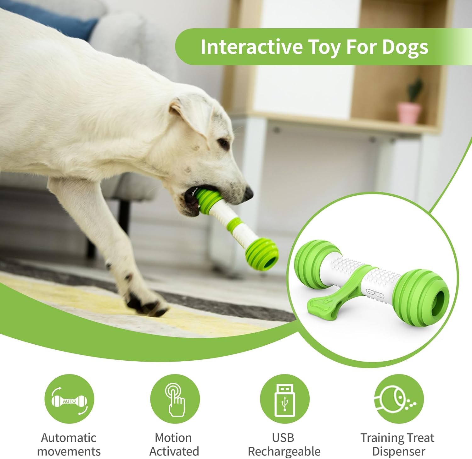 Interactive Motion-Activated Dog Toy - USB Rechargeable Electronic Bone for Medium to Large Dogs, Designed to Alleviate Boredom and Enhance Stimulation (Green)