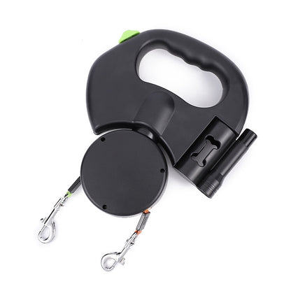 Retractable Dual Pet Leash for Small Dogs with Reflective Features and 360-Degree Swivel, Equipped with Lights for Enhanced Safety