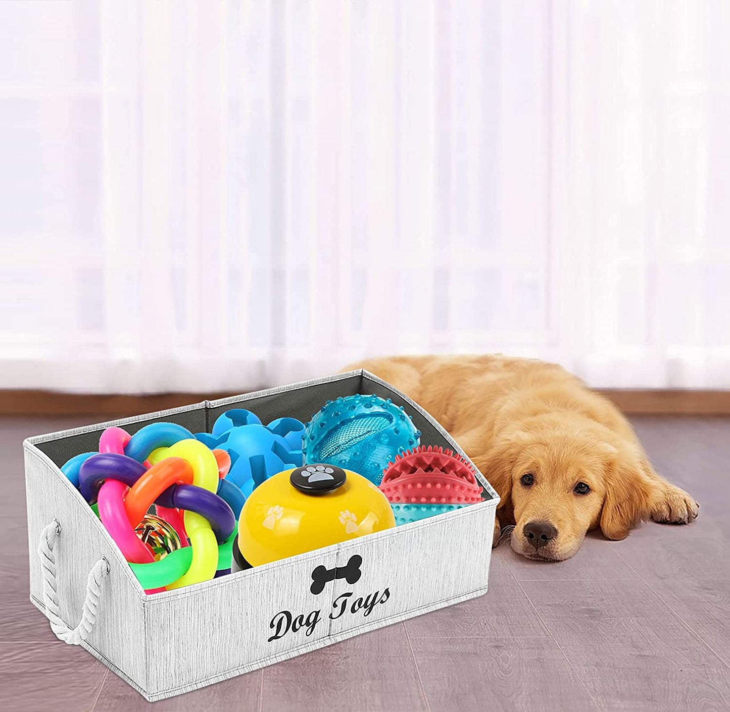 Large Dog Toy Storage Bin - Grey Canvas Basket for Home Organization in Living Rooms, Playrooms, and Closets