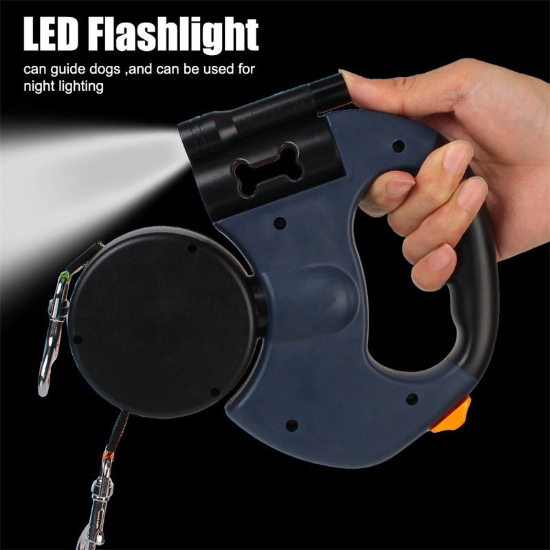 Retractable Dual Pet Leash for Small Dogs with Reflective Features and 360-Degree Swivel, Equipped with Lights for Enhanced Safety