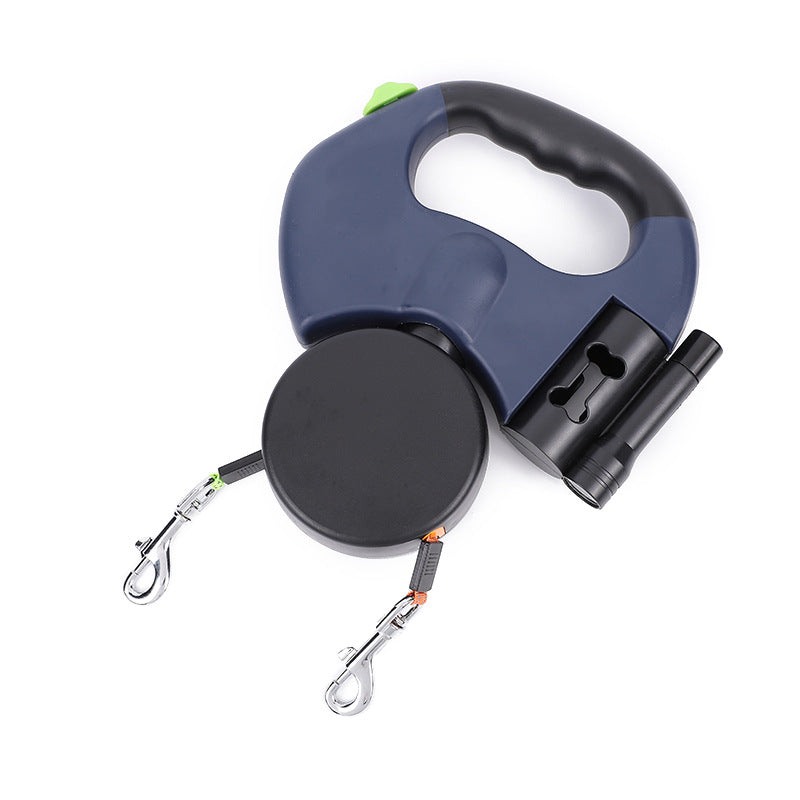 Retractable Dual Pet Leash for Small Dogs with Reflective Features and 360-Degree Swivel, Equipped with Lights for Enhanced Safety