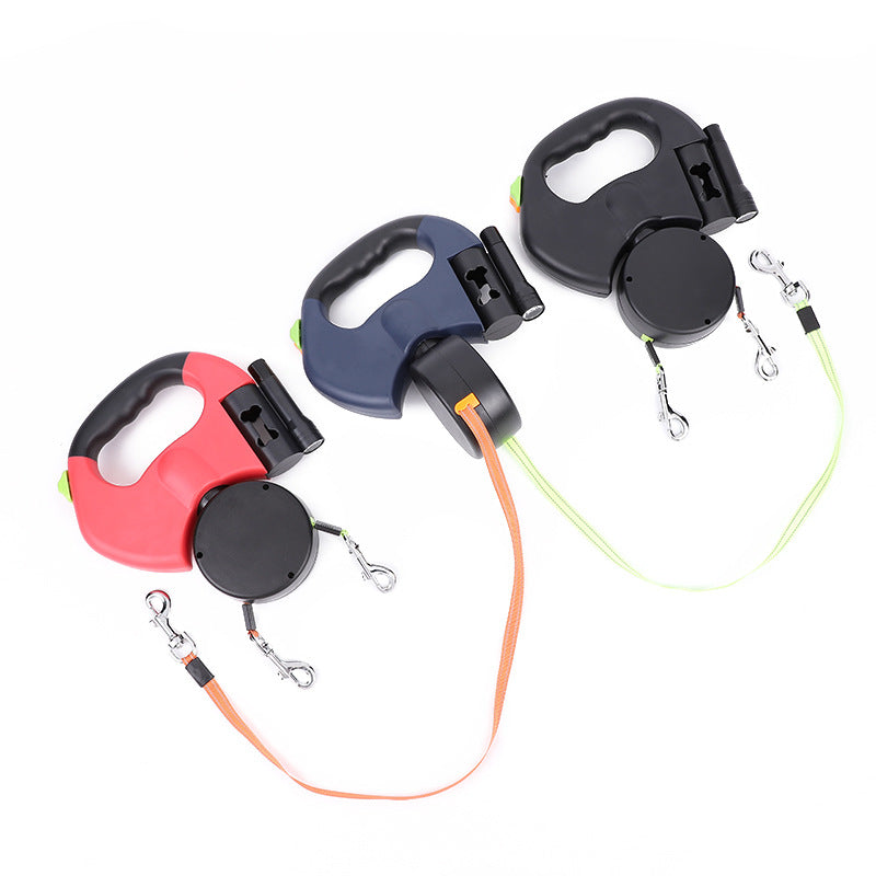 Retractable Dual Pet Leash for Small Dogs with Reflective Features and 360-Degree Swivel, Equipped with Lights for Enhanced Safety
