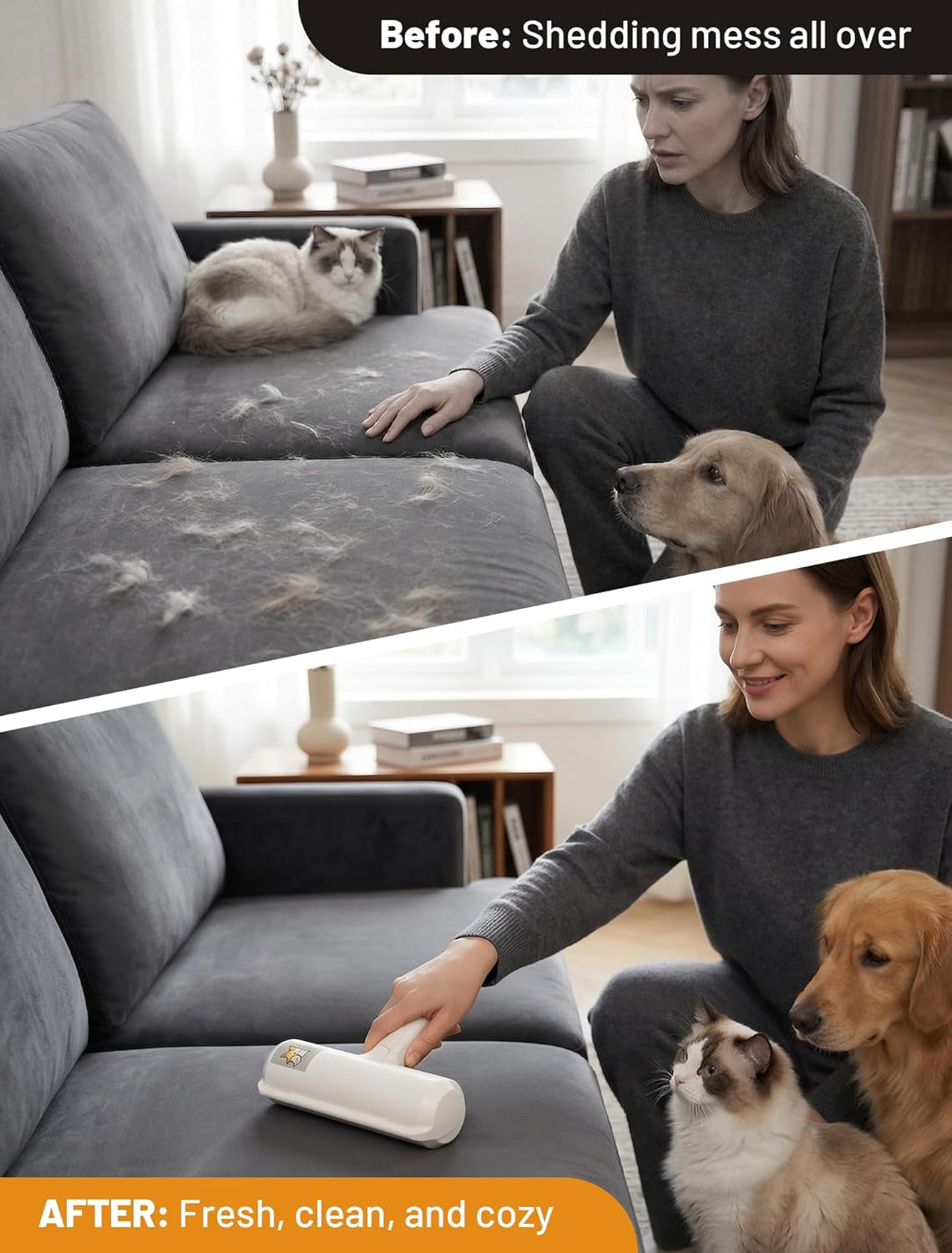 Reusable Pet Hair Remover Roller - Portable Lint Roller for Effective Removal of Dog and Cat Hair from Couches, Bedding, Cars, Rugs, and Furniture, No Refills or Batteries Required