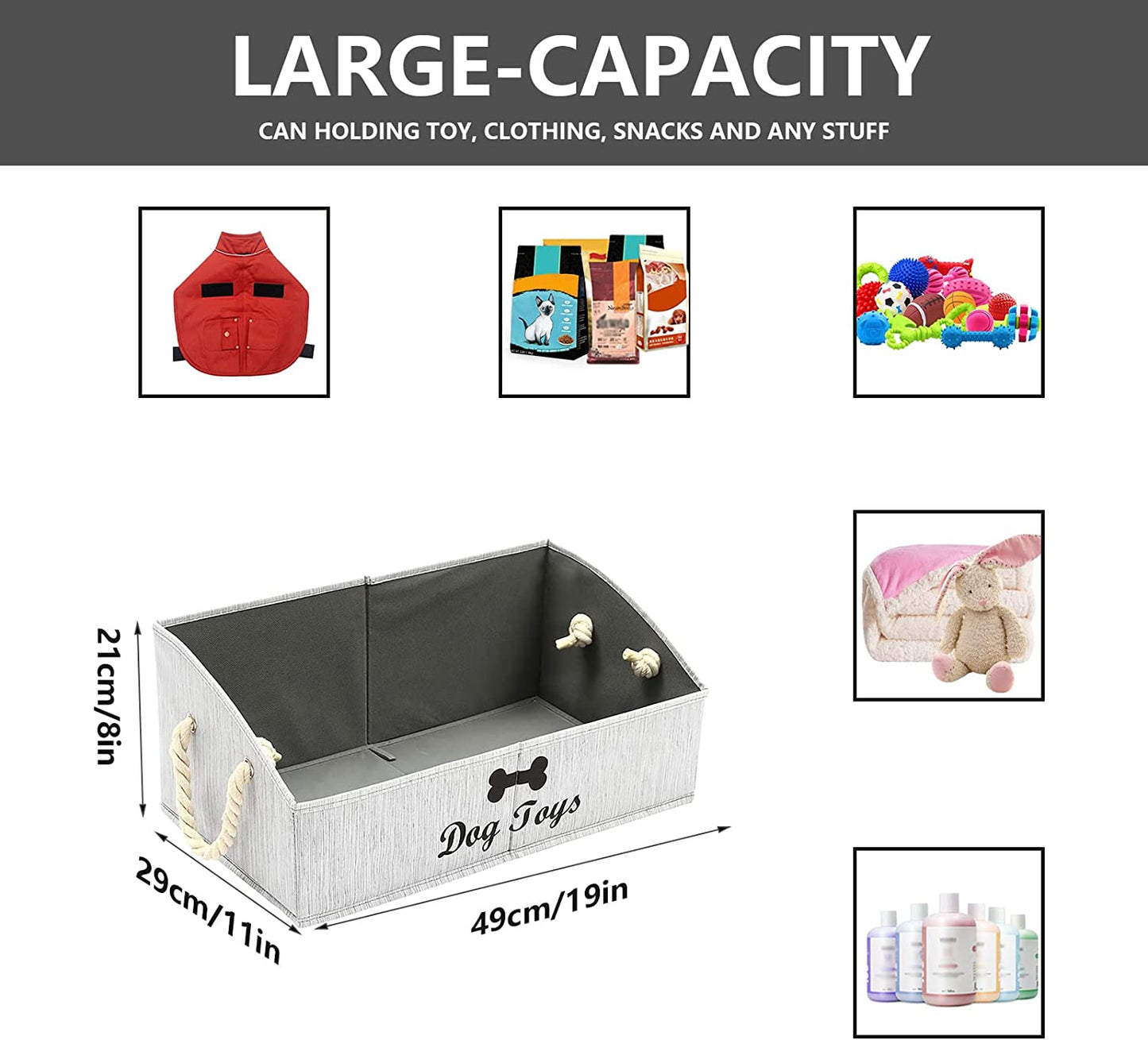 Large Dog Toy Storage Bin - Grey Canvas Basket for Home Organization in Living Rooms, Playrooms, and Closets