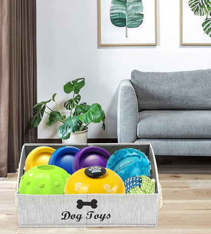 Large Dog Toy Storage Bin - Grey Canvas Basket for Home Organization in Living Rooms, Playrooms, and Closets