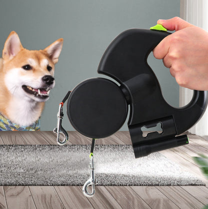 Retractable Dual Pet Leash for Small Dogs with Reflective Features and 360-Degree Swivel, Equipped with Lights for Enhanced Safety